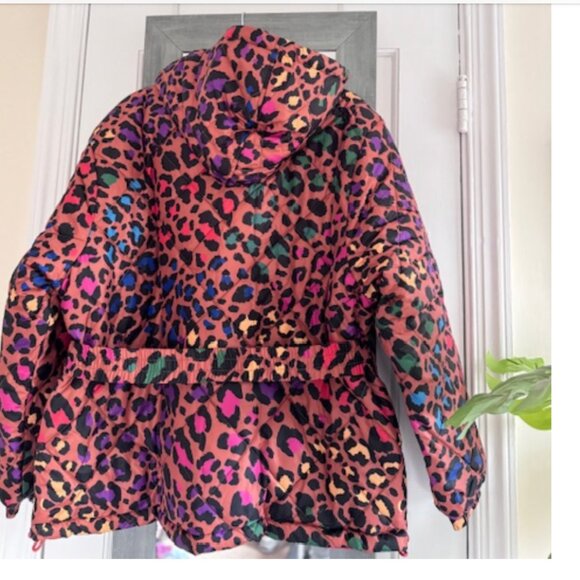 FARM Rio Reversible Hooded Puffer Coat Animal Print Dopamine Tropical - Picture 6 of 16